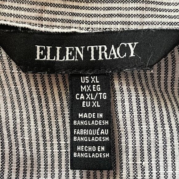 Ellen Tracy Linen Blend Popover Tunic Stripes Roll Tab Sleeves Lace Detail Sz XL - Picture 8 of 10